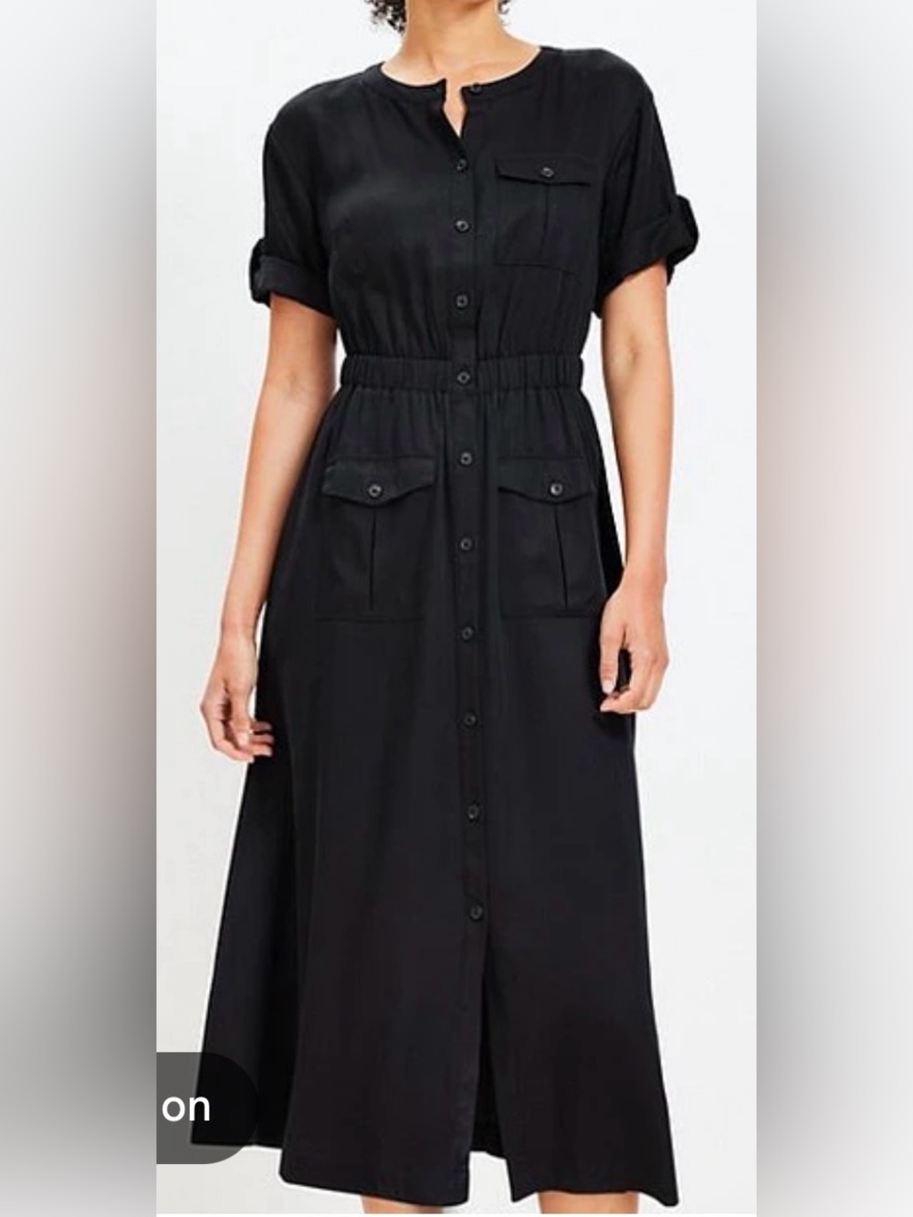 Loft black Button-Front Shirt Dress with Elastic Waist